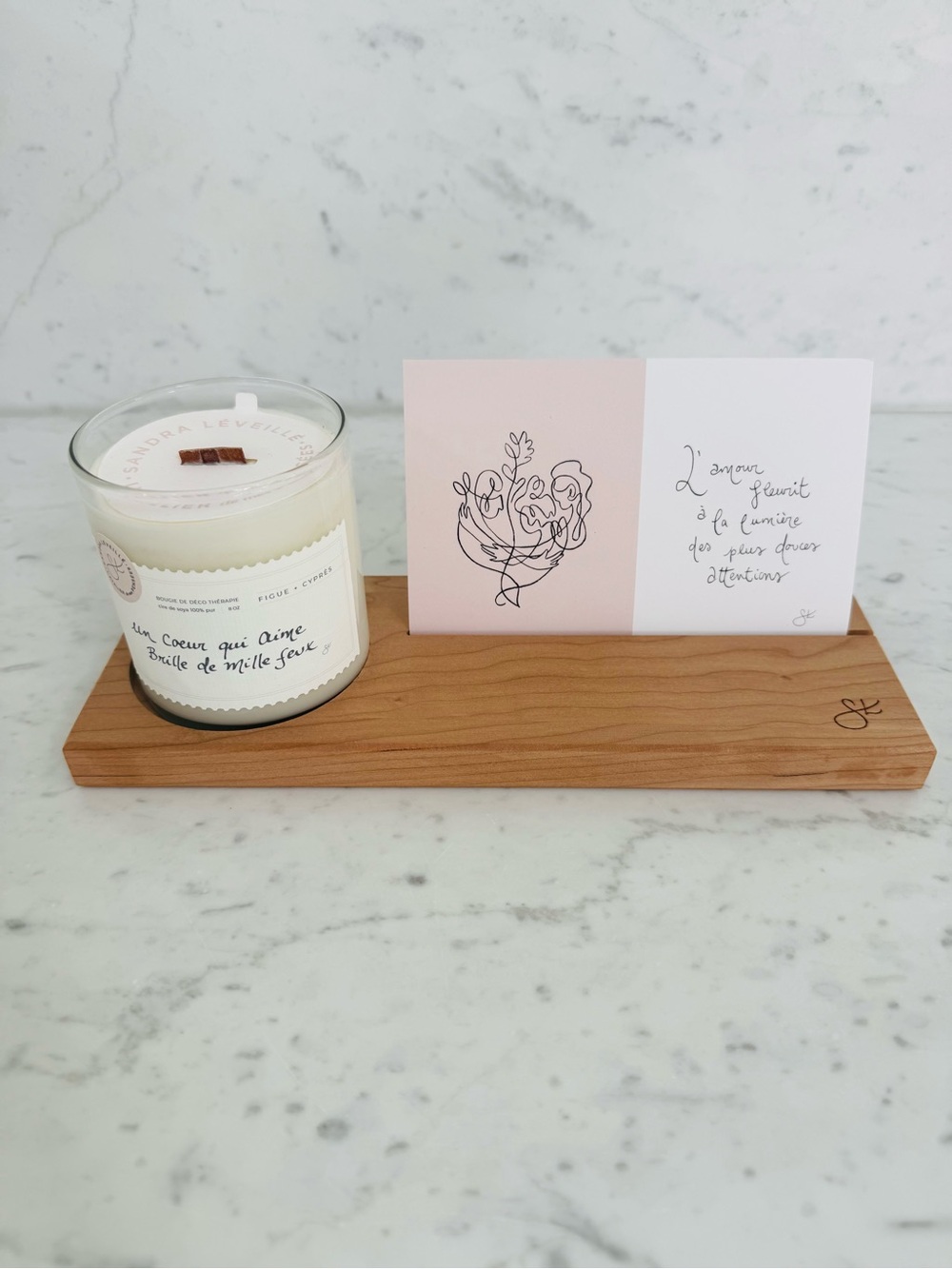 Candle Gift Set | New | Soy Candle + Wooden Display Stand + Art Card